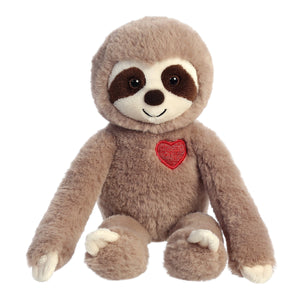 12" Sweety Brown Sloth with Stitched Red Heart Stuffed Plush