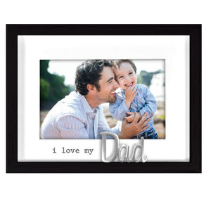 I Love My Dad Rustic Matted Picture Frame with Metal Word Attachment Holds 4"x6" Photo