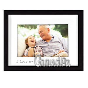 I Love My Grandpa Rustic Matted Picture Frame with Metal Word Attachment Holds 4"x6" Photo