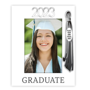 2023 Graduate White Picture Frame Holds Tassel and 5"x7" Photo