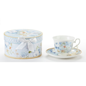 Porcelain Tea Cup & Saucer Blue Butterfly in Gift Box