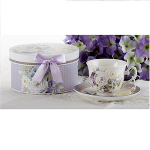 3.5" Porcelain Cup/Saucer, Purple Elegance