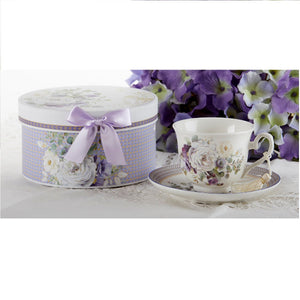 3.5" Porcelain Cup/Saucer, Purple Elegance