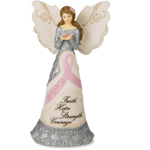 Angel with Pink Ribbon Figurine for Breast Cancer Survivor 6.5"