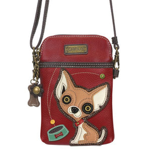 Chala Cellphone Crossbody Handbag Burgundy Chihuahua