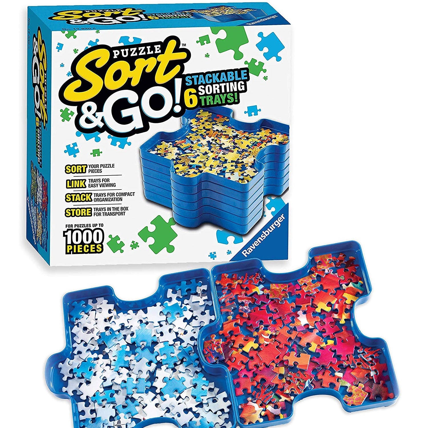 Puzzle Sort & Go! 6 Stackable Sorting Trays! For Puzzles up to 1000 Pieces