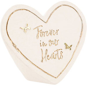 Forever In Our Hearts Sympathy Memorial Stone Heart-Shaped with Golden Butterflies