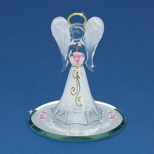 Angel By Your Side with Pink Rose Glass Figurine