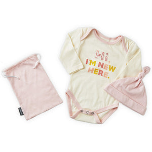 Hallmark Pink I'm New Here Baby Bodysuit and Hat, 0-3 Months