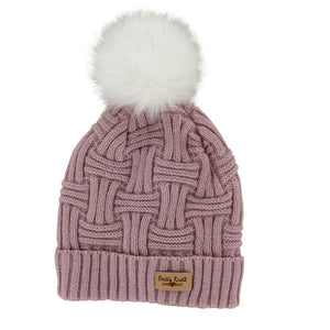 Plush Lined Knit Beanie Hat with Pom Blush Pink