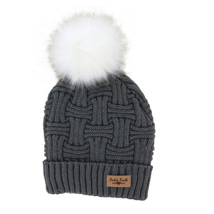 Plush Lined Knit Beanie Hat with Pom Light Mélange Gray