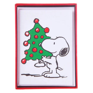 Snoopy Carrying Christmas Tree Blank Petite Boxed Card