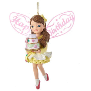 Sugar Art Girl with 3-Tier Cake and Pink Happy Birthday Wings Ornament