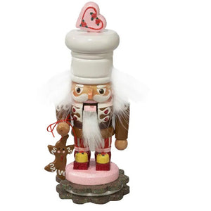 Hollywood™ Chubby Gingerbread Nutcracker with Pink Heart Chef Hat 7.8"