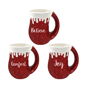 16 oz. Holiday Drip Red Cozy Mug - Believe, Comfort, Joy