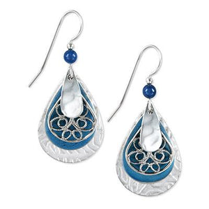 Silver Forest Earrings Silver Blue Tear Filigree