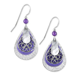 Silver Forest Earrings Silver Purple Tear Filigree