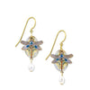 Silver Forest Earrings Gold Blue Dragonfly Drop