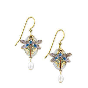 Silver Forest Earrings Gold Blue Dragonfly Drop