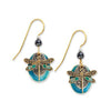 Silver Forest Earrings Gold Dragonfly on Blue