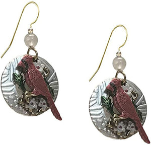 Silver Forest Silver Cardinal with Flowers Earrings