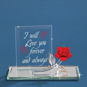 Love You Forever and Always with Red Rose Glass Figurine