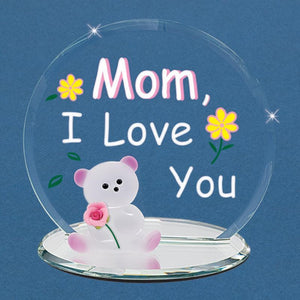 Glass Baron "Mom, I Love You" Bear Glass Figurine