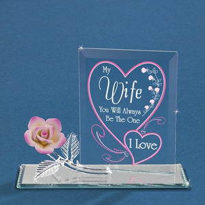 Wife You Will Always Be the One I Love with Pink Rose Glass Figurine