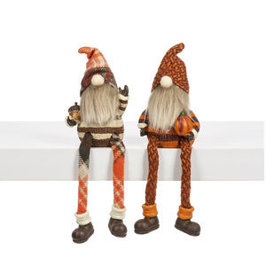 Fall Autumn Harvest Gnome Shelf Sitter with Dangle Leg Figurine