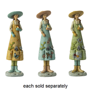 Girl with Bird in Gardening Hat and Apron Figurine 5.5"