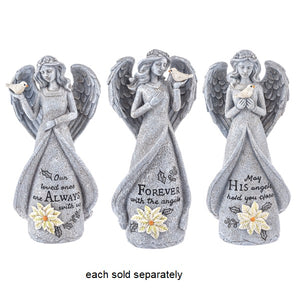 Memorial Angel with White Dove and White Poinsettia Floral 11"