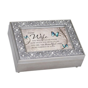 Wife the Beautiful Rose Jeweled Silver Tone Music Jewelry Box Plays "You Light Up My Life"