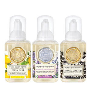 Michel Design Works Mini Foaming Hand Soap Set
Includes: Lemon Basil, Lavender Rosemary, Honey Almond