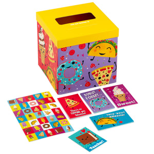 Hallmark Punny Foods Kids Classroom Valentines Set With Cards, Stickers and Mailbox