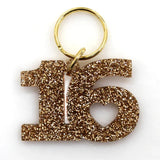 Lucky Feather Glitter Gold Keychain Sweet 16 Birthday - Free Shipping