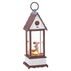 Glitter Water Lantern with Bird Nest 11.75"