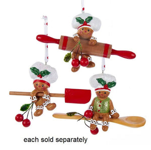 Little Gingerbread Baker Chef with Wooden spoon, Spatula or Rolling Pin Ornament