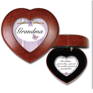 Grandma is World's Greatest Heart Shape Wood Grain Music Box 