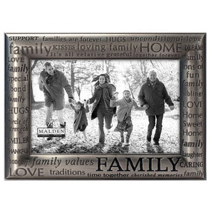 Malden Modern Words Pewter Metal Diecast Family 4"x6" Photo Frame