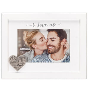 I Love US White Picture Frame with Silver Heart Holds 4"x6" Photo