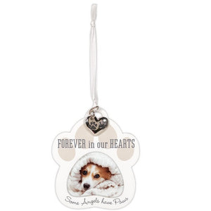 Forever In Our Hearts Some Angels Have Paws Pet Memorial Ornament with Silver Pawprints Charm Holds 2.5"x2.5" Photo