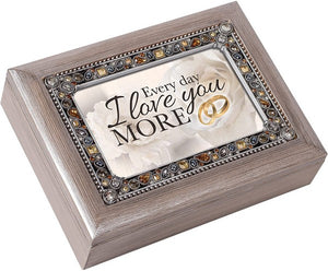 Every Day I Love You More Brushed Pewter Jewelry Music Box Plays You Light Up My Life 