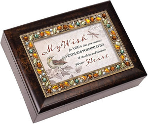 Wish for You Embrace Love Amber Earth Tone Jeweled Music Box Plays Edelweiss 