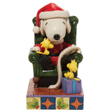 Jim Shore Peanuts Christmas Wishes Santa Snoopy in Chair Checking Off the List with Woodstocks Hallmark Exclusive Figurine