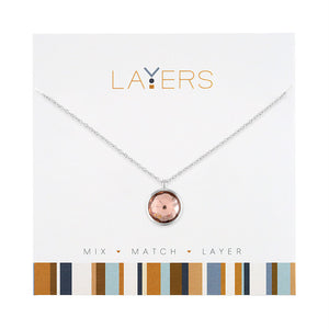 Silver Circle Pink Rose Layers Necklace