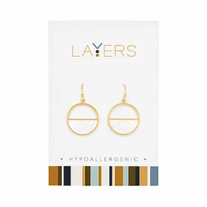 Gold Half Stone Circle Dangle Layers Earrings 