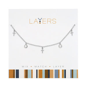 Silver Mini Crosses Layers Necklace