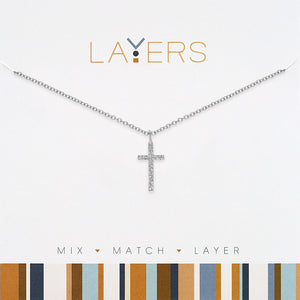Silver Hammered Cross Layers Necklace