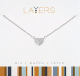 Silver Half CZ Heart Layers Necklace