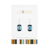 Silver Rectangle Stone Blue Sapphire Dangle Layers Earring